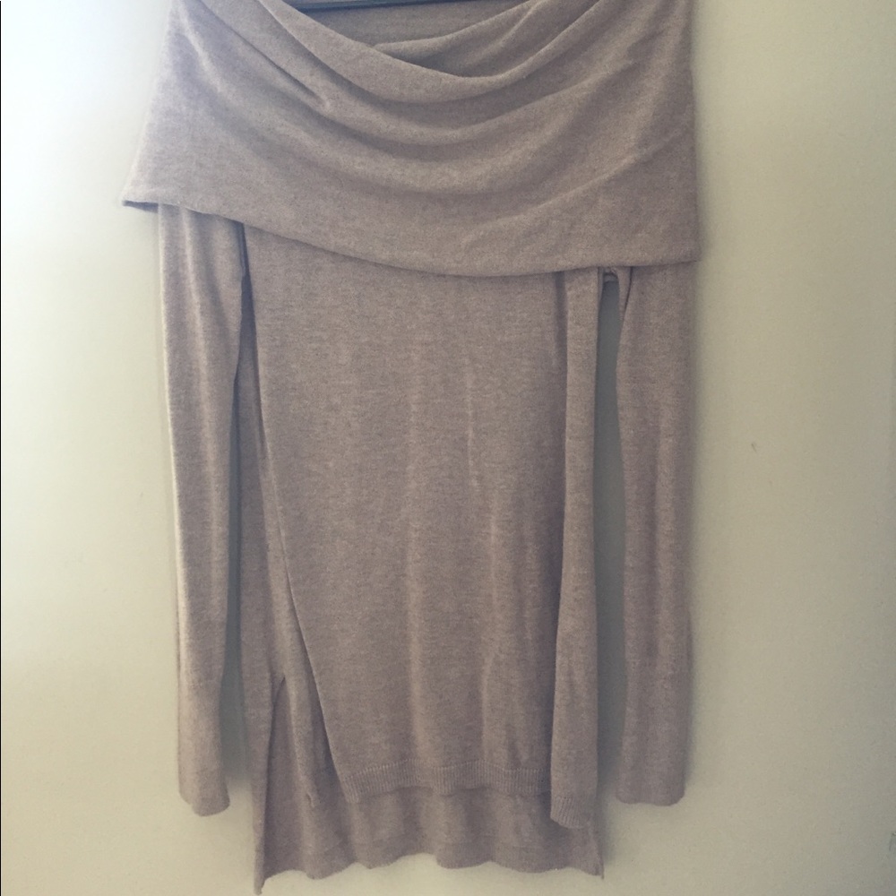 Shrinking Violet Tan Off the Shoulder Sweater